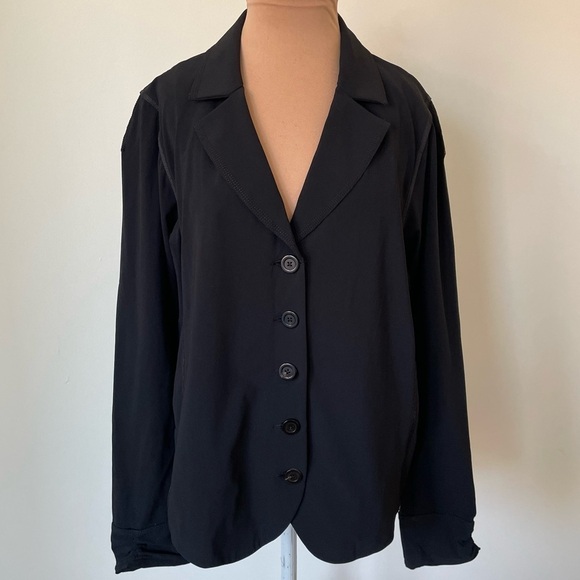 Marithe Francois Girbaud Black Stretch Button Front Blazer Jacket EUC Size US 8